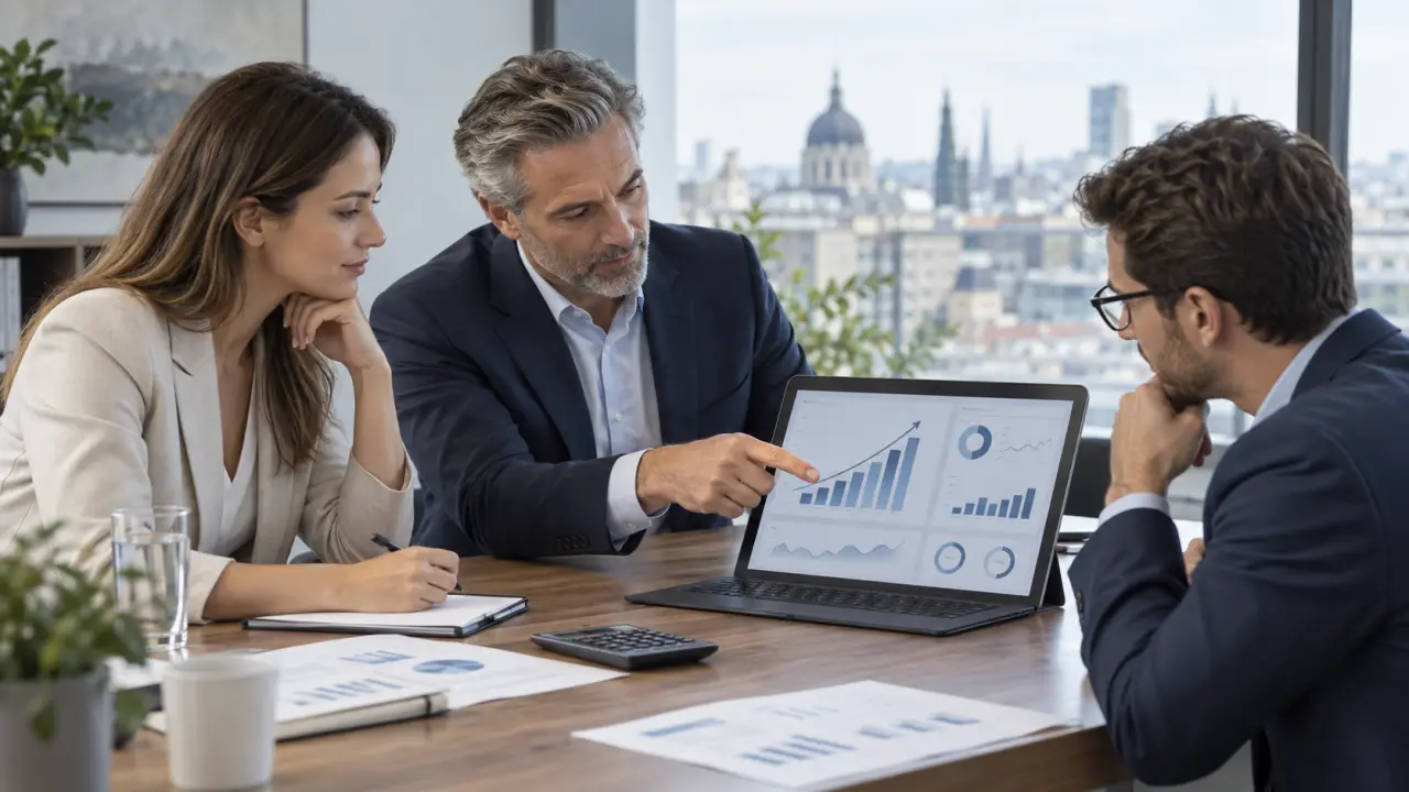 Dirigeants analysant les indicateurs financiers d'une entreprise en croissance