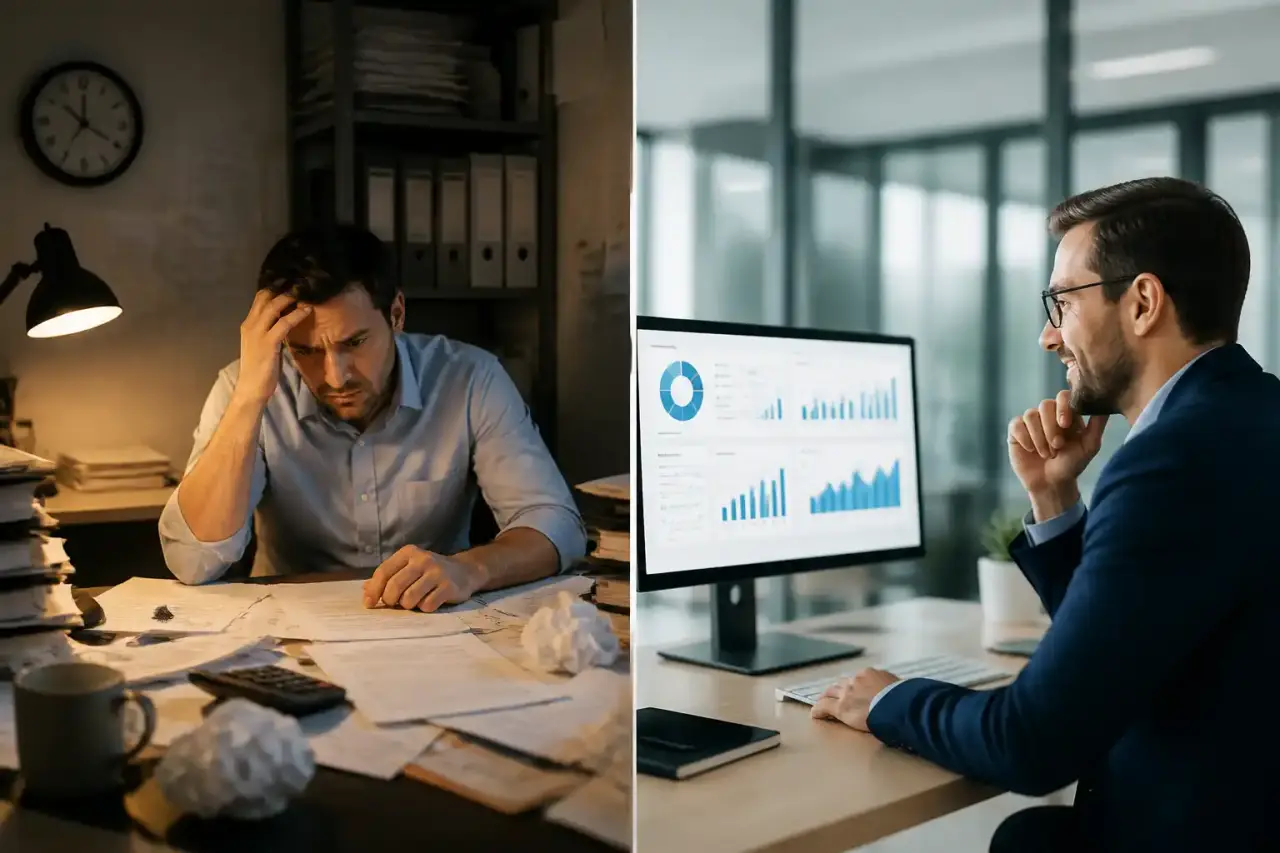 Réunion de direction autour de la trésorerie dans un bureau moderne