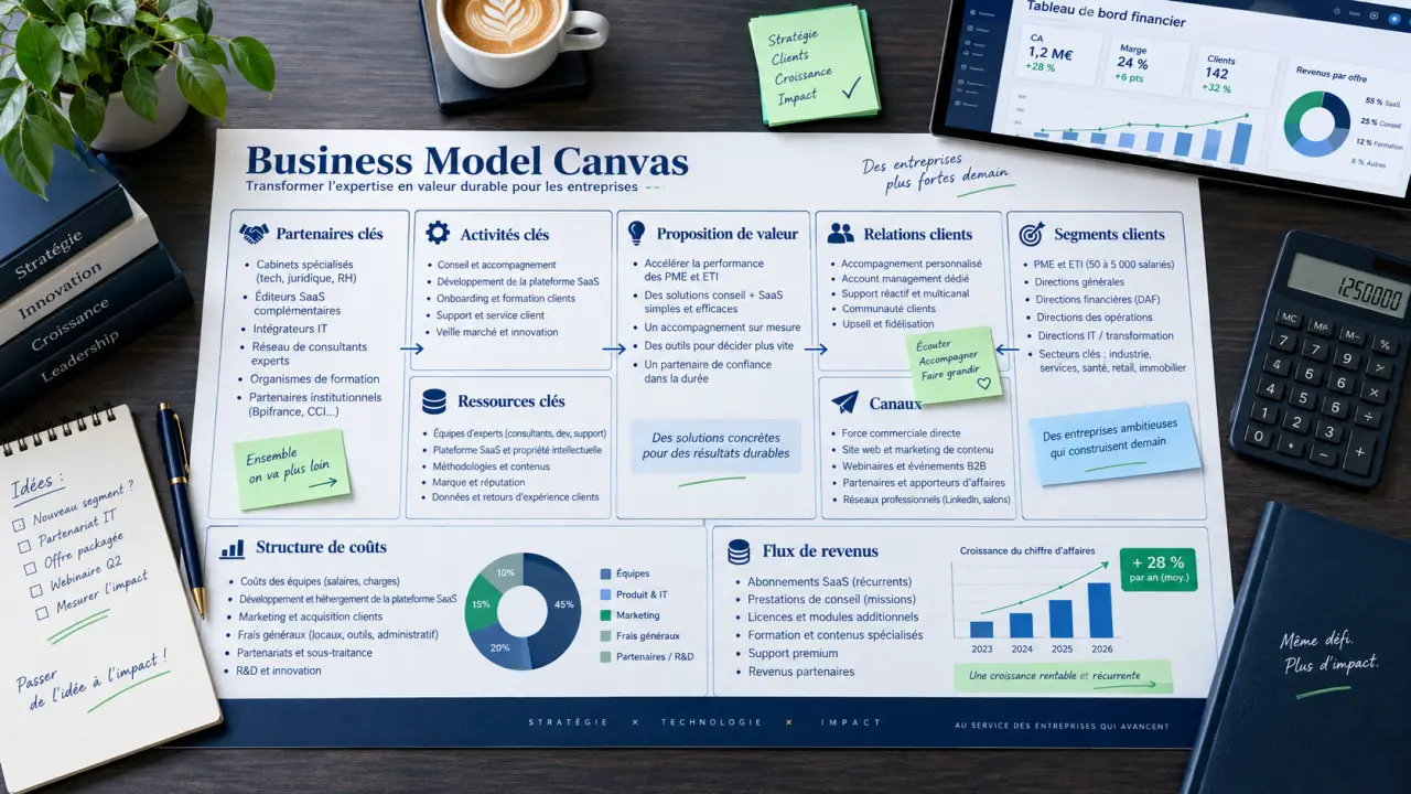Business Model Canvas : un exemple complet pour relier 9 blocs et tester la rentabilité