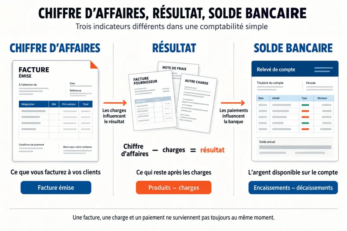 Logiciel comptabilité simple : différence entre chiffre d’affaires, résultat et solde bancaire