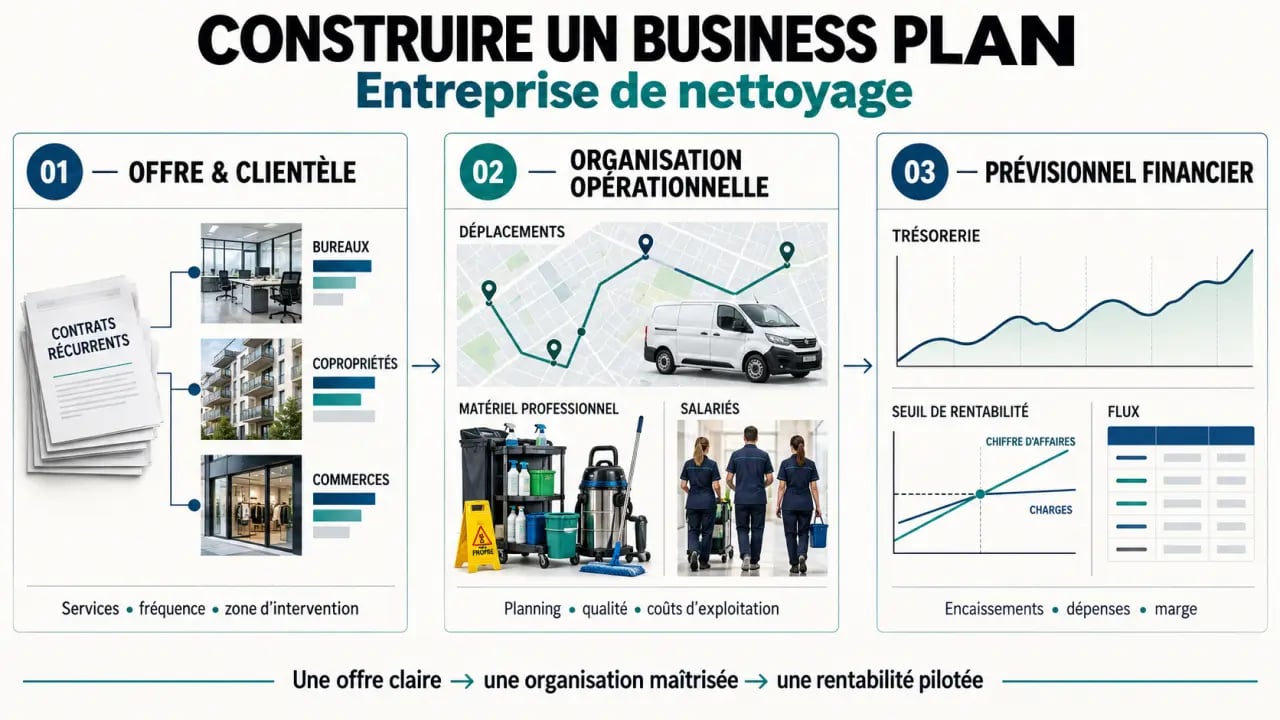 Infographie sur le business plan d’entreprise de nettoyage et ses prévisions financières