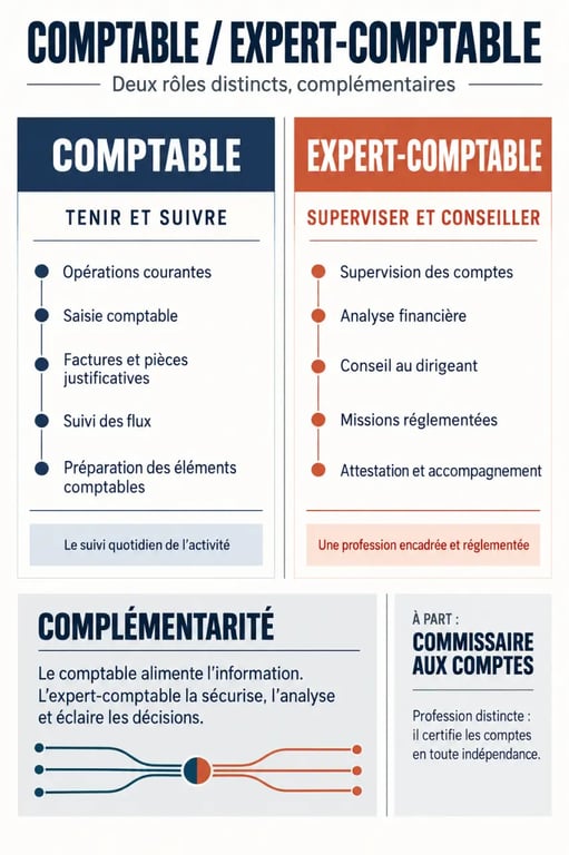 Infographie sur la différence comptable et expert-comptable et leurs missions complémentaires