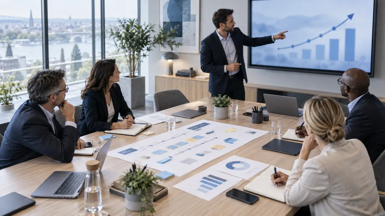 Équipe de direction réunie autour d'une table pour définir une stratégie commerciale B2B