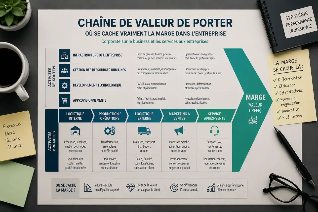 Chaîne de valeur de Porter : où se cache vraiment la marge dans l'entreprise