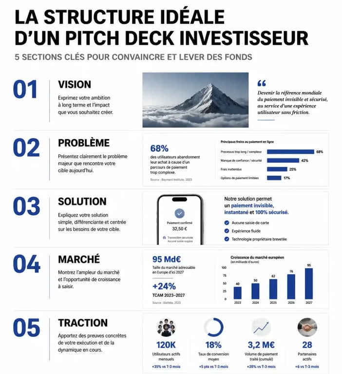 Structure idéale d'un pitch deck investor ready pour une levée de fonds