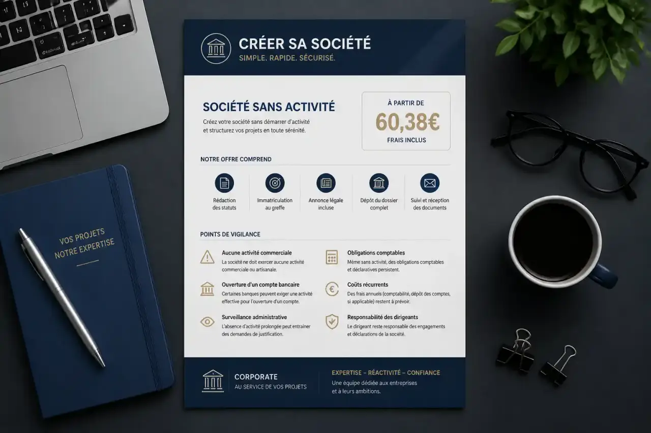 Créer une société sans activité : 60,38€ de frais et points de vigilance