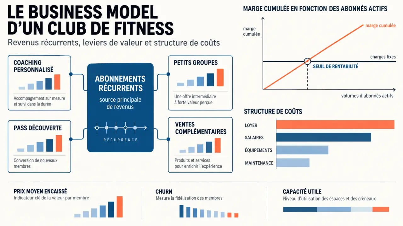 Business model club de fitness : revenus, charges fixes et seuil de rentabilité