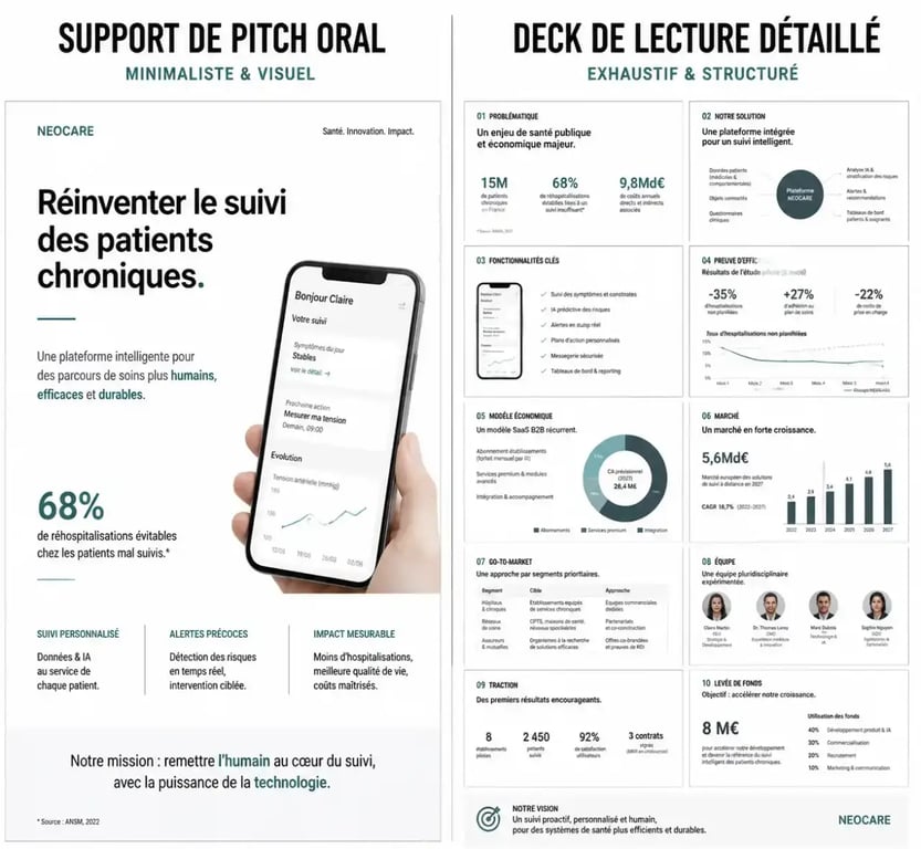Comparaison entre pitch oral et deck de lecture pour investisseurs