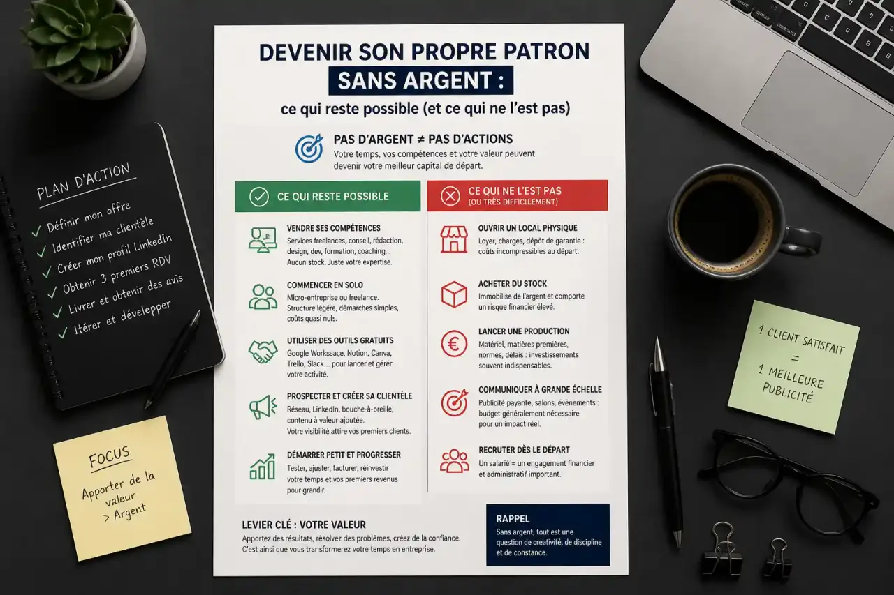 Devenir son propre patron sans argent : ce qui reste possible (et ce qui ne l'est pas)