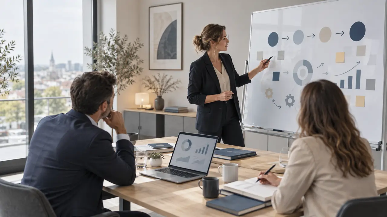 Équipe de direction en réunion stratégique dans un bureau moderne