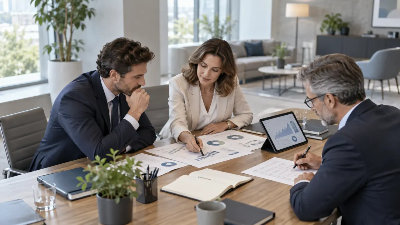 Équipe de direction réunie pour cadrer la sortie d'une crise d'entreprise