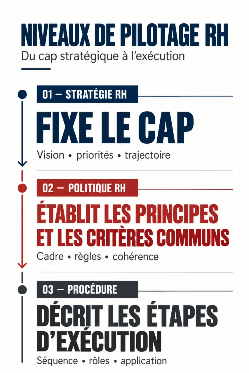 Politique ressources humaines : distinction entre stratégie RH, politique RH et procédure