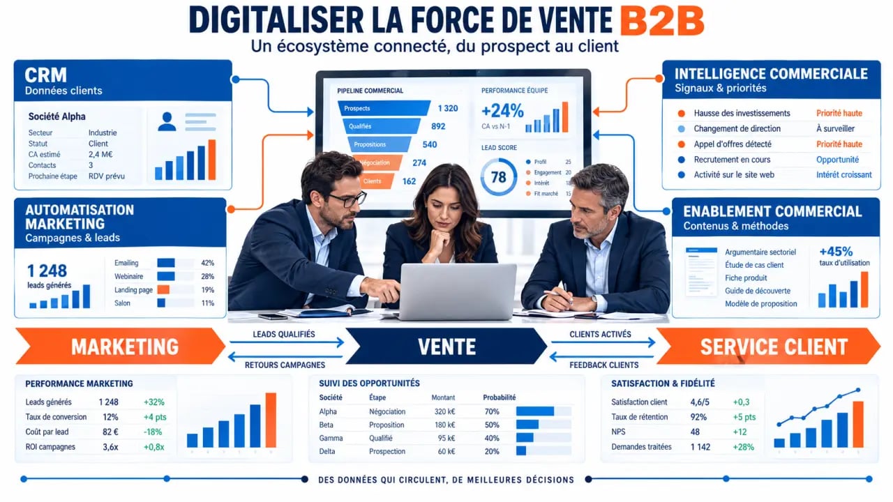 Digitalisation force de vente : écosystème des outils commerciaux et des flux de données B2B
